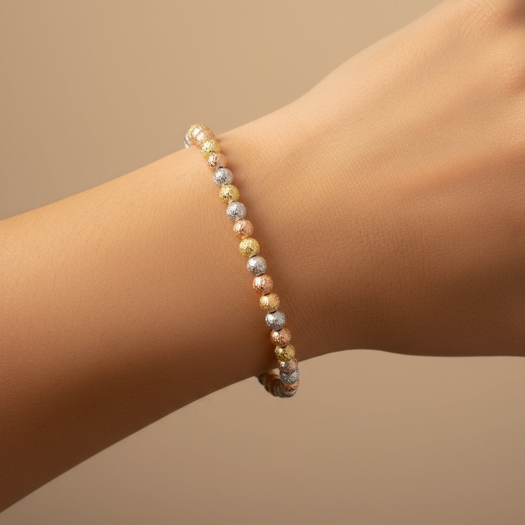 Pulsera de Oro 14k Florentino con Diseño de Esferas Facetadas mod. 10002