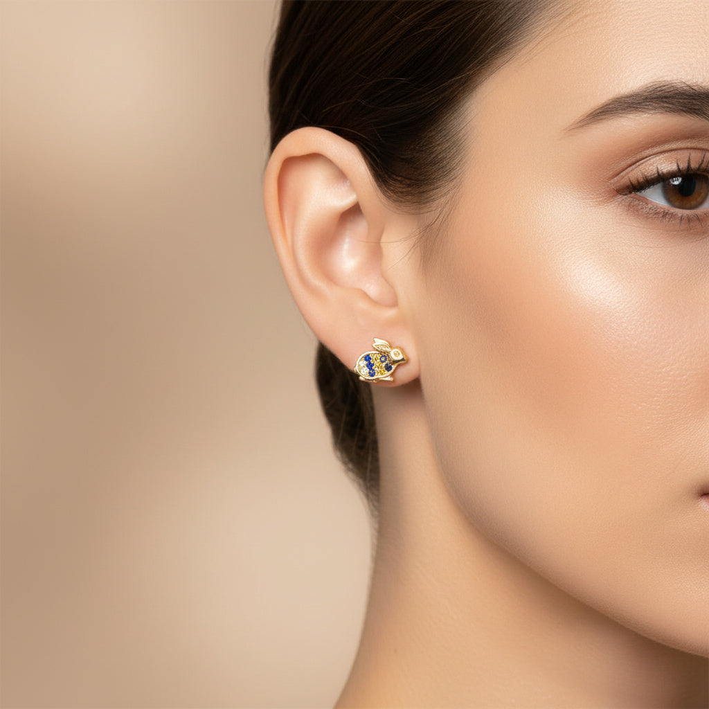 Arete de Oro 14k Conejitos con Incrustado de Zirconias Finas mod. 10050