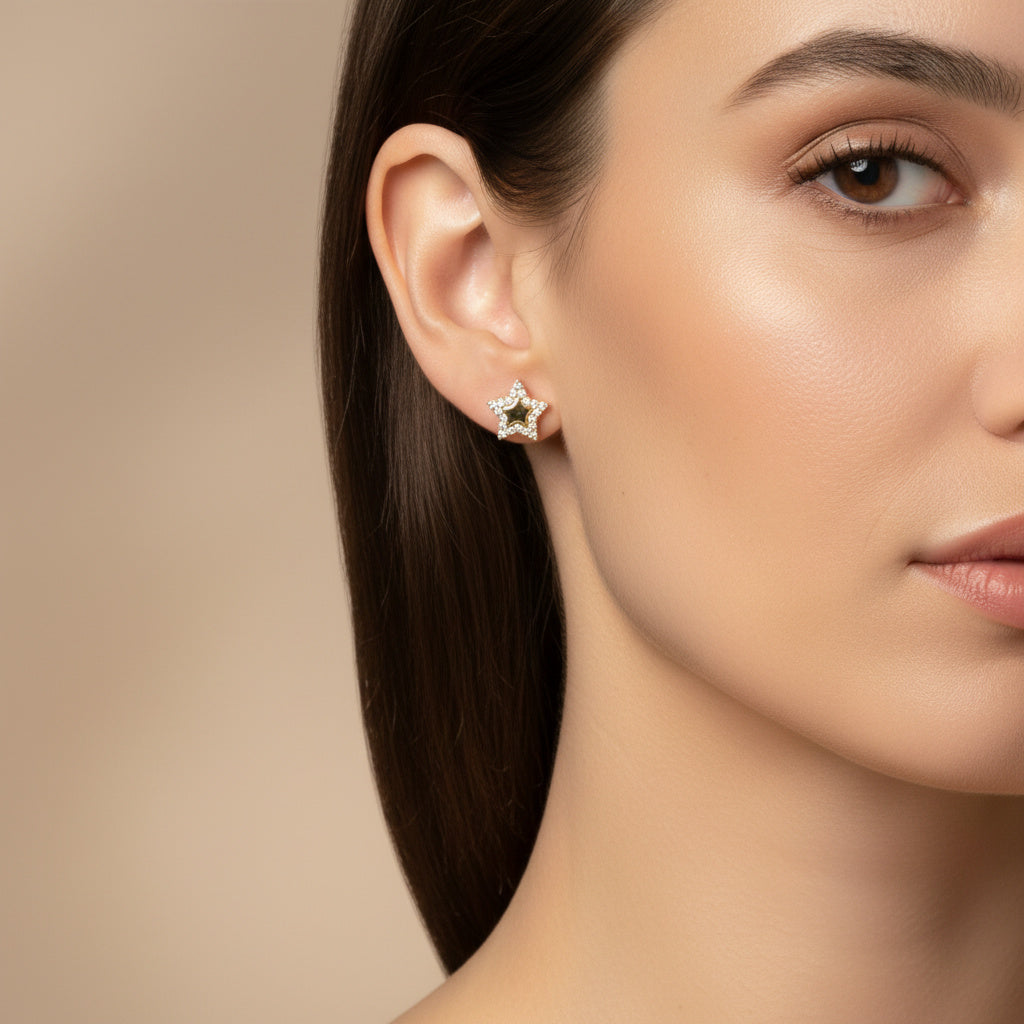 Arete de Oro 14k Estrella con Incrustado de Zirconias Finas mod. 10049