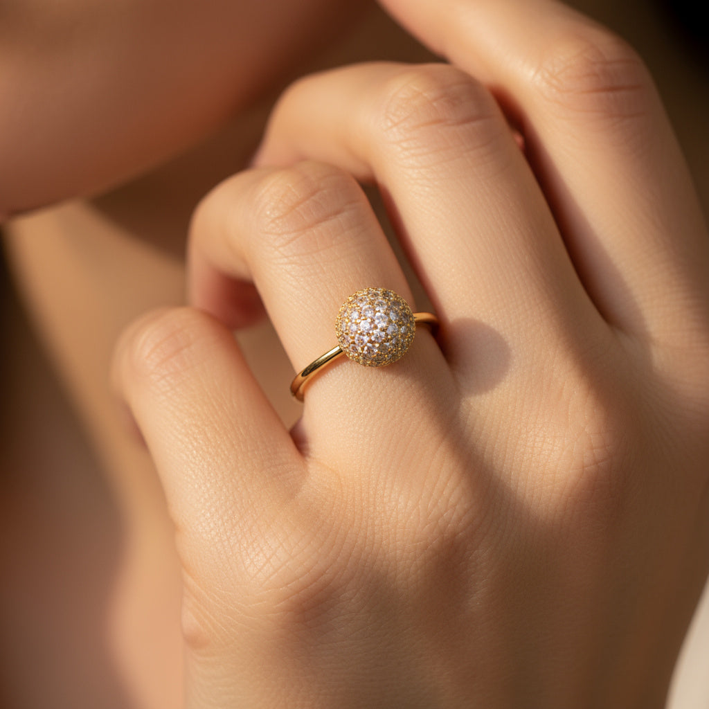 Anillo de Oro 14k Bola de Fuego con Incrustado de Zirconias mod. 9938