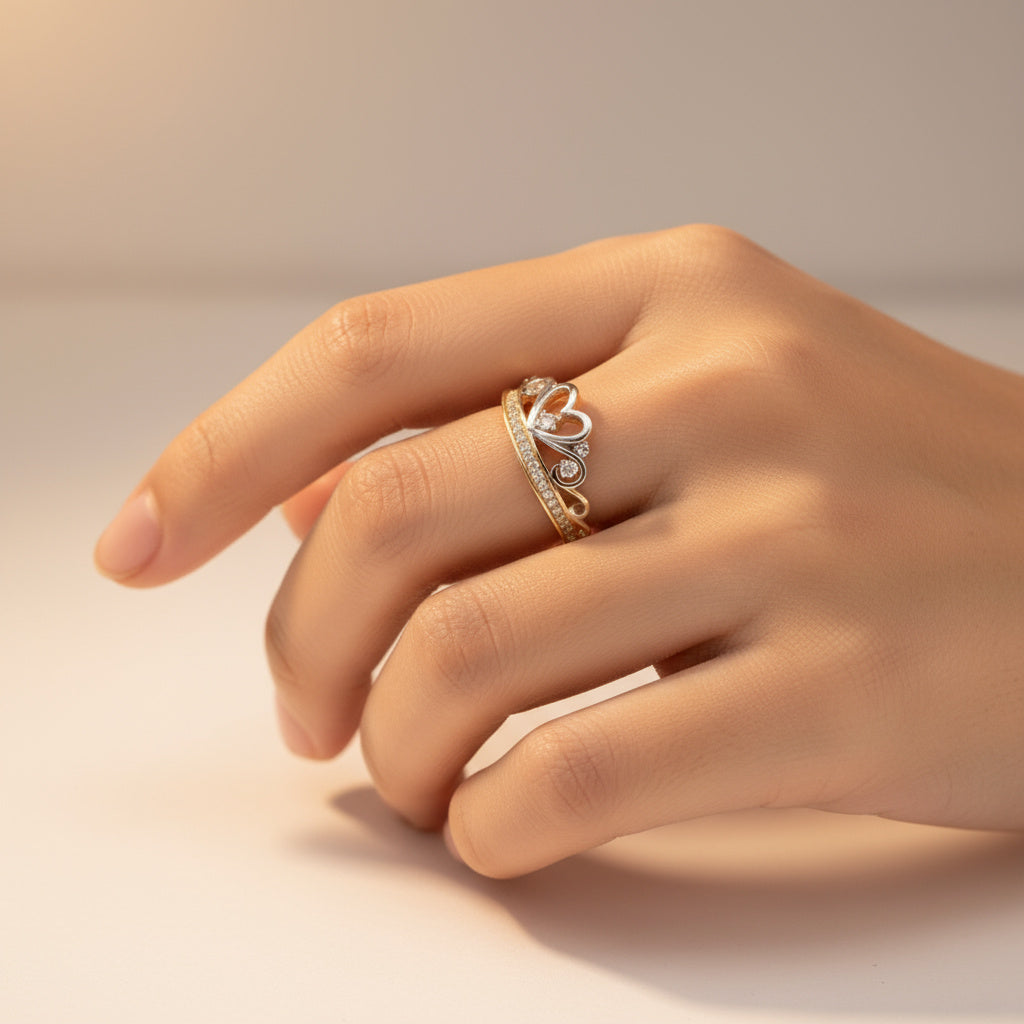 Anillo de Oro 14k Diseño Corona de Princesa con Zirconias Finas mod. 9945