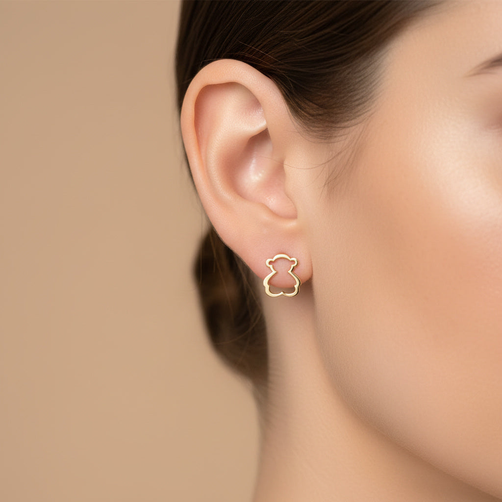 Arete de Oro 14k con Diseño Liso de Osito mod. 10053