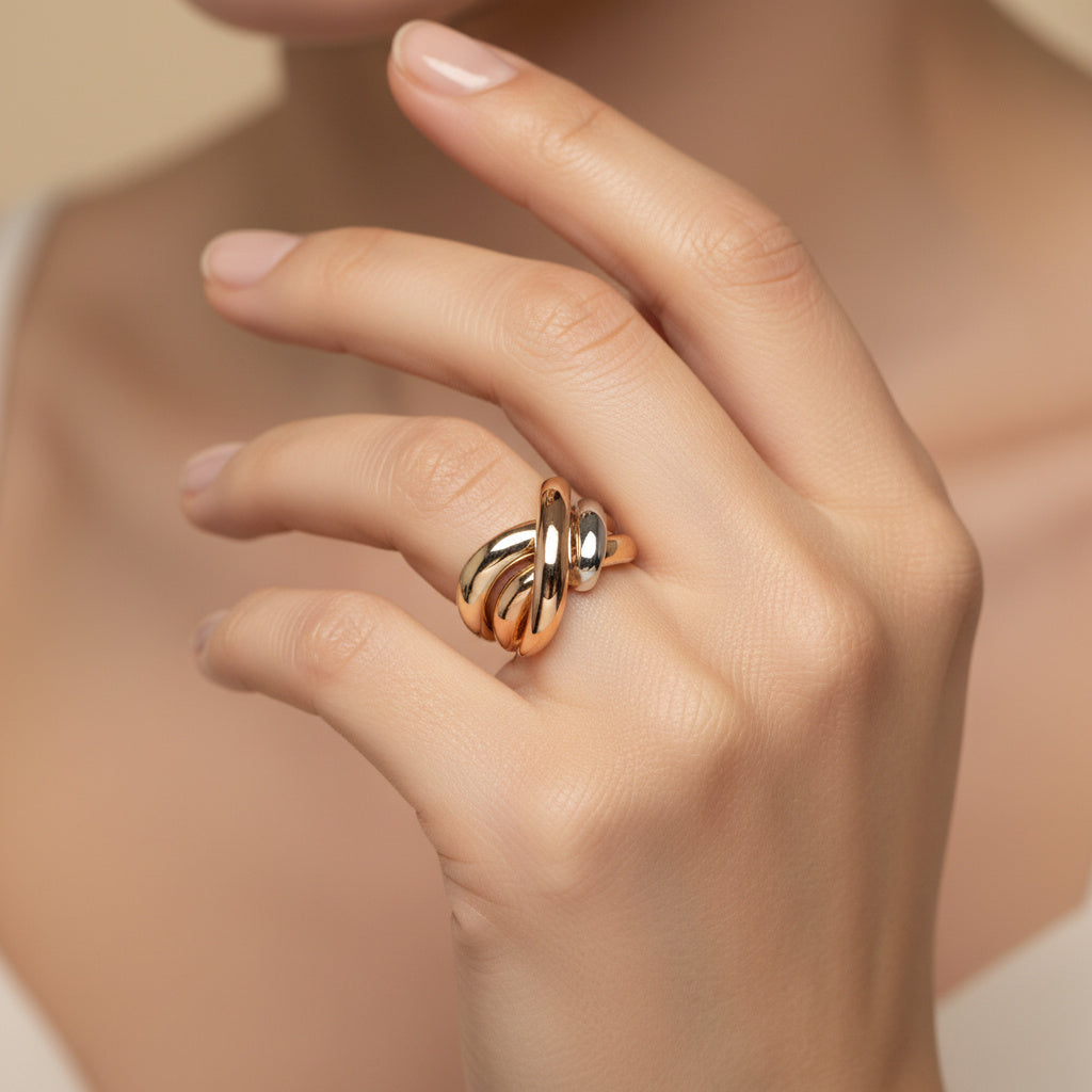 Anillo de Oro 14k Florentino con Diseño Entrelazado mod. 9988