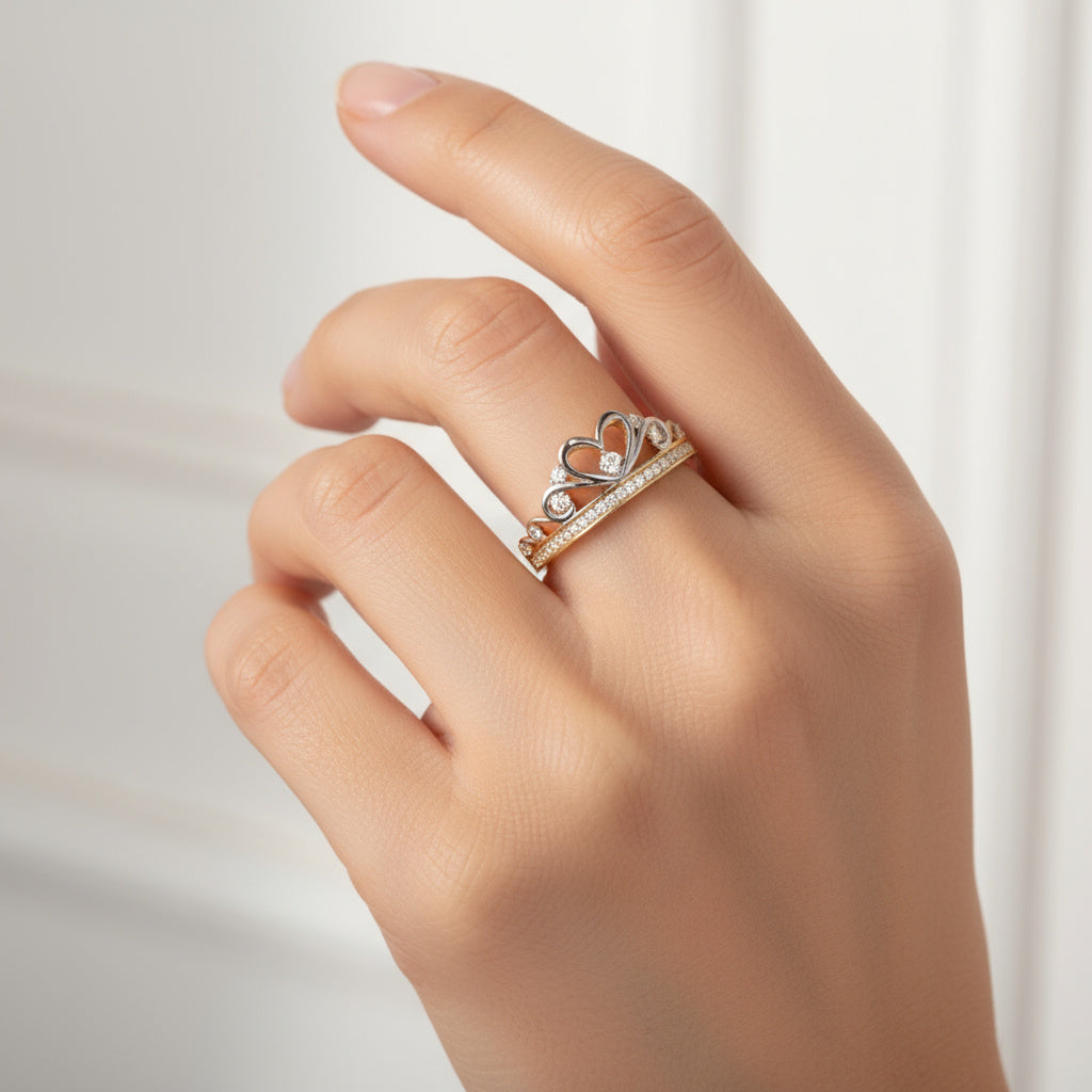 Anillo de Oro 14k Diseño Corona de Princesa con Zirconias Finas mod. 9945