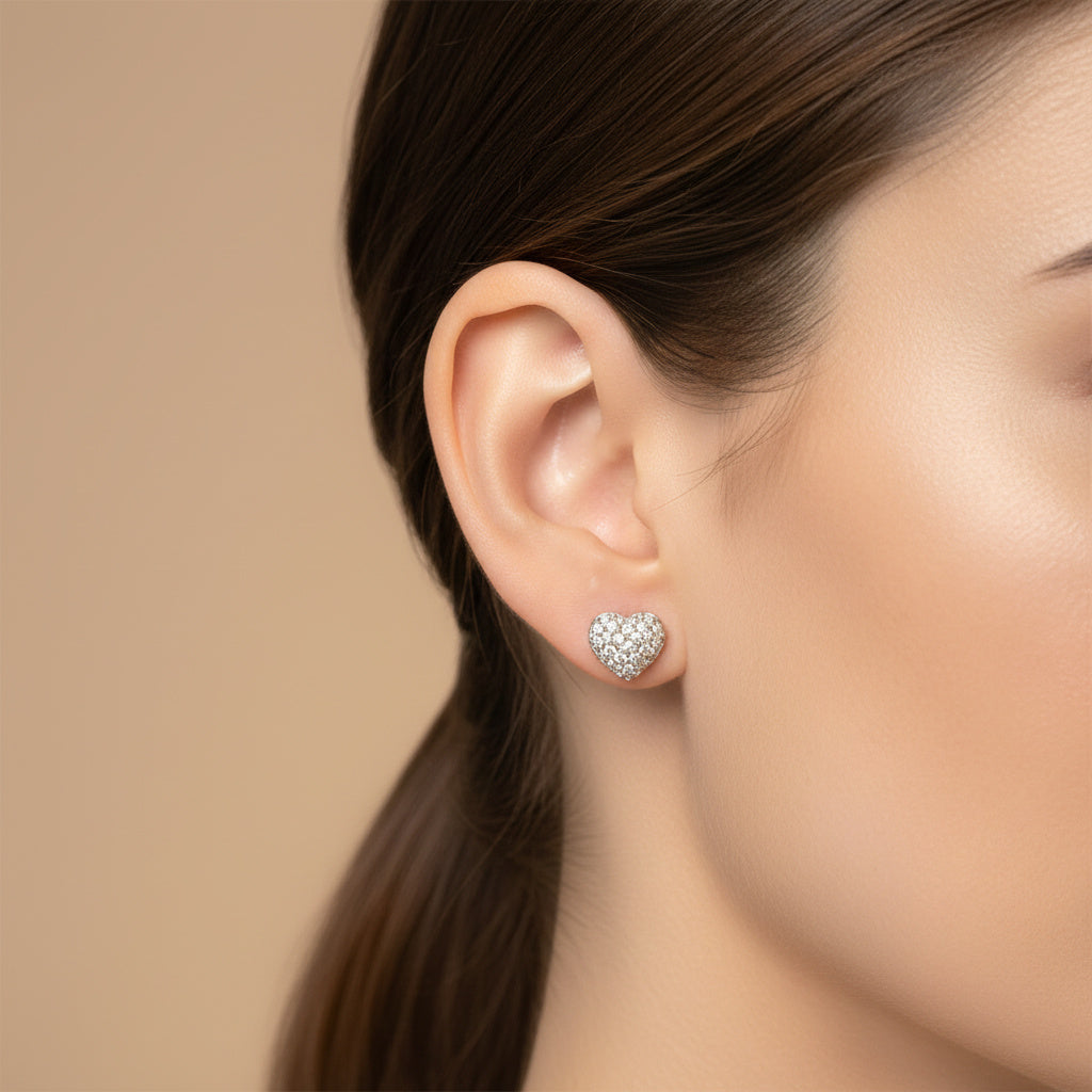 Arete de Oro 14k Corazón con Incrustado de Zirconias Finas mod. 10057