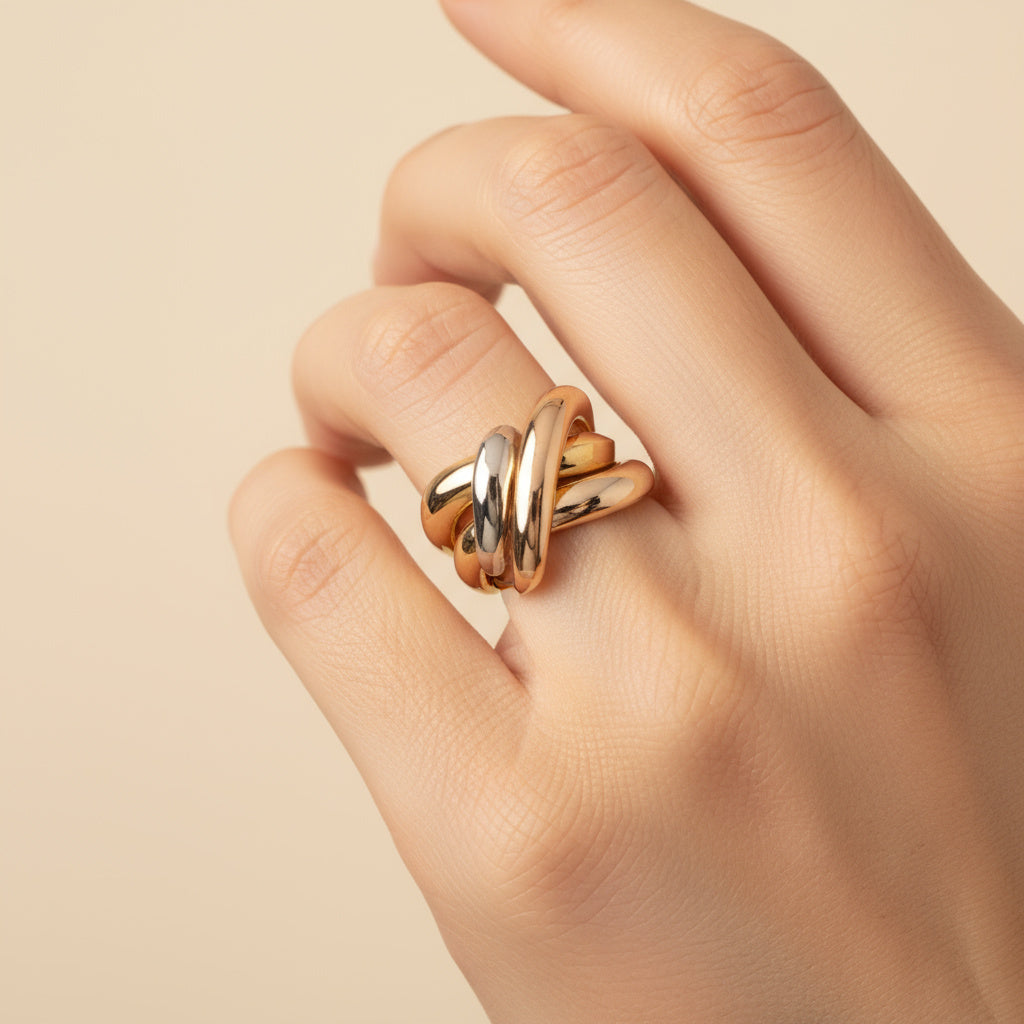 Anillo de Oro 14k Florentino con Diseño Entrelazado mod. 9988