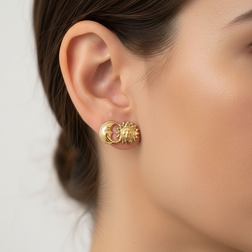 Arete de Oro 14k con Diseño de Sol y Luna mod. 10045