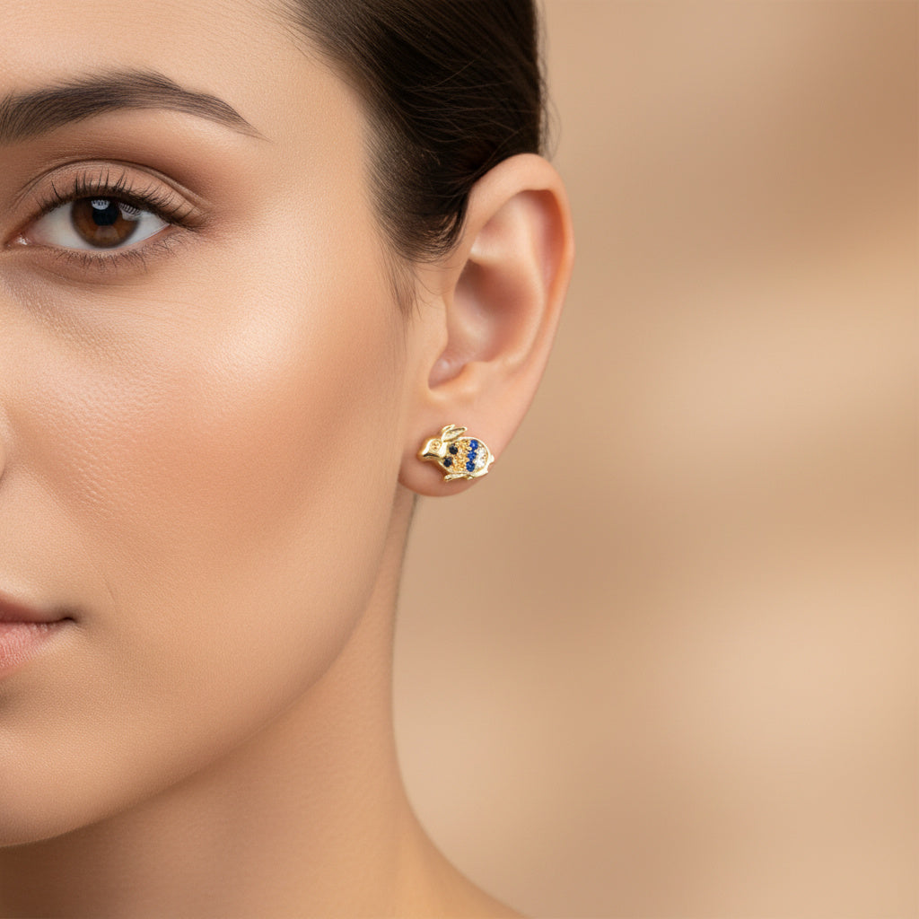Arete de Oro 14k Conejitos con Incrustado de Zirconias Finas mod. 10050