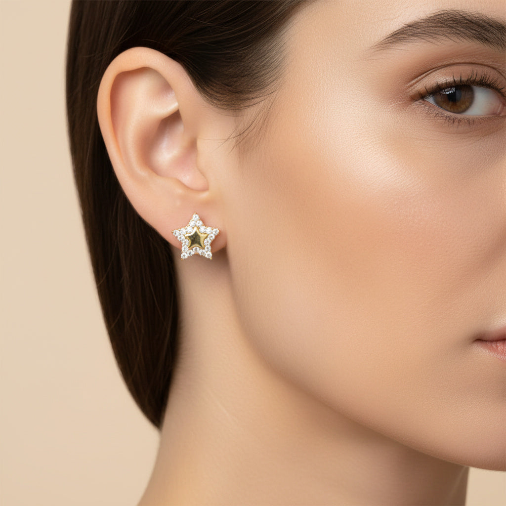 Arete de Oro 14k Estrella con Incrustado de Zirconias Finas mod. 10049