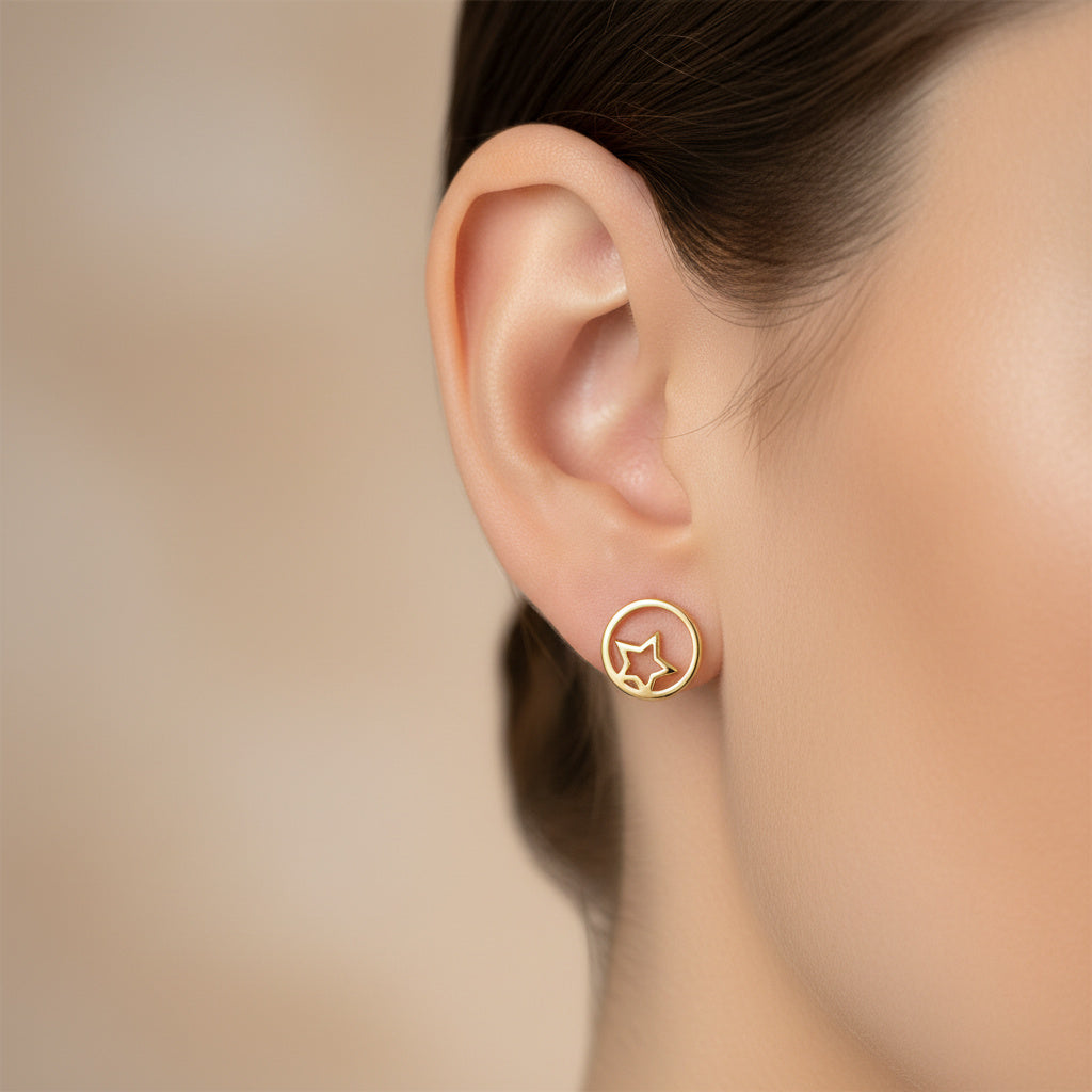 Arete de Oro 14k con Diseño de Esfera con Estrella mod. 10052