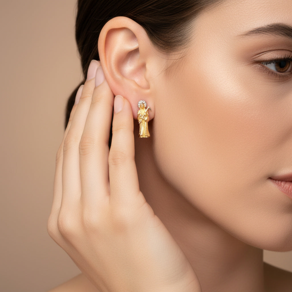 Arete de Oro 14k con Diseño de La Santa Muerte mod. 10054