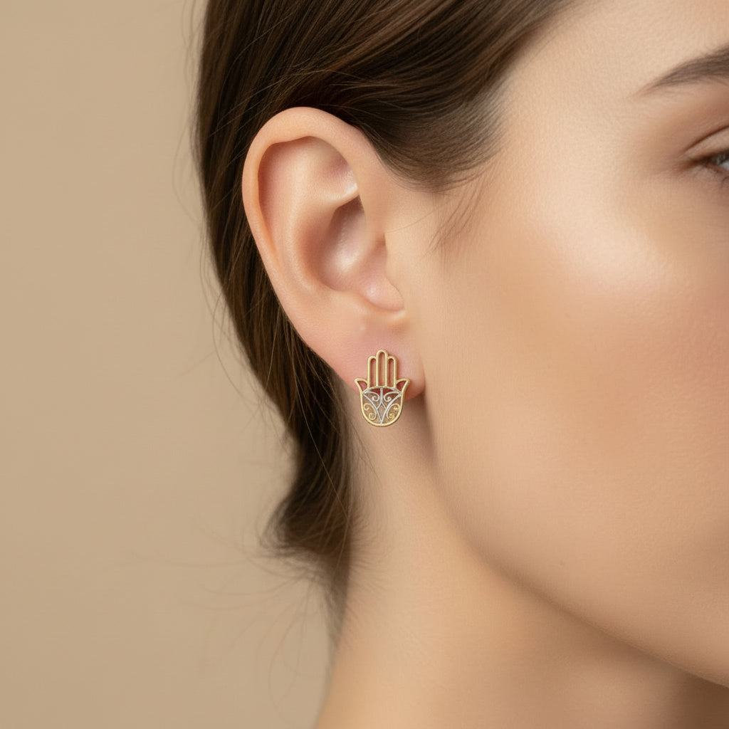 Arete de Oro 14k Mano de Fátima mod. 10047