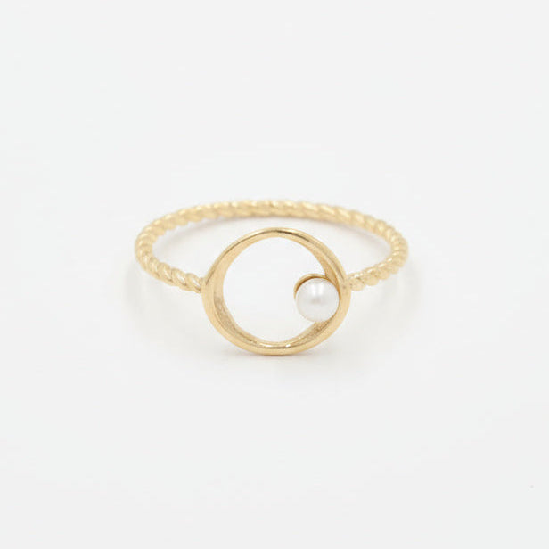 Anillo de Oro 14k Solitario de Perla Natural y Cuerda Fina mod. 9983