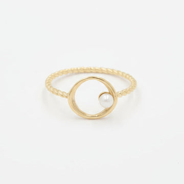 Anillo de Oro 14k Solitario de Perla Natural y Cuerda Fina mod. 9983