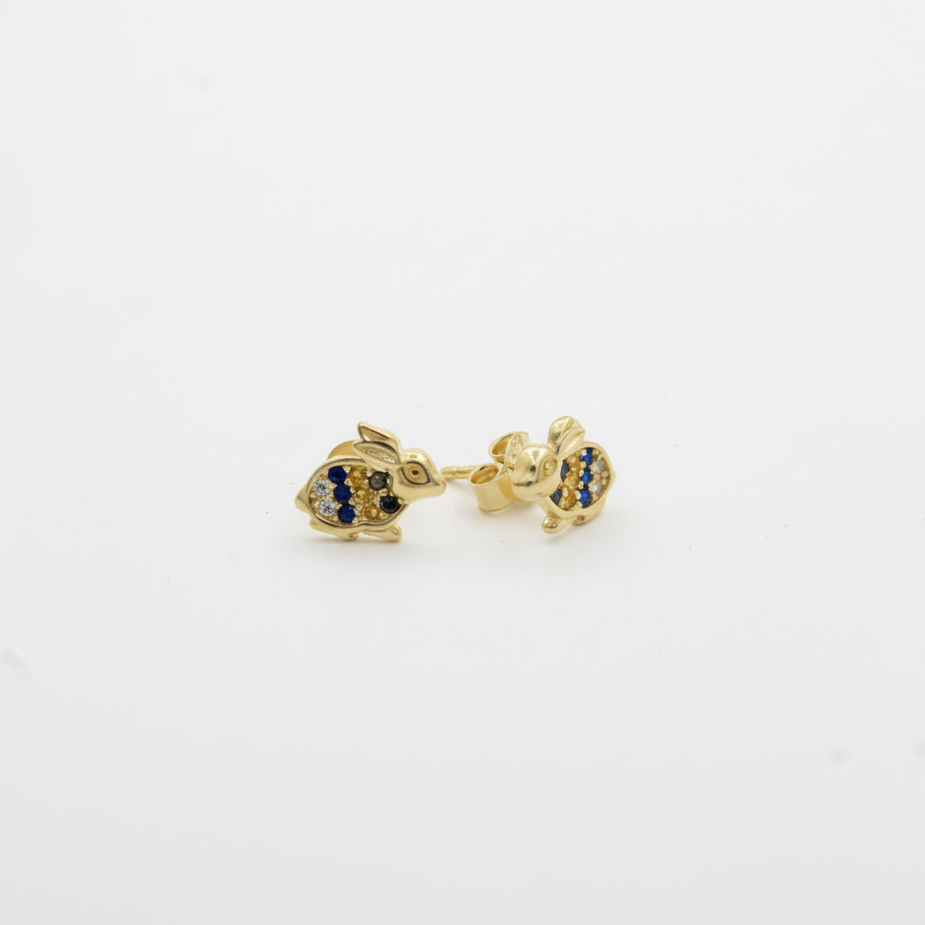 Arete de Oro 14k Conejitos con Incrustado de Zirconias Finas mod. 10050