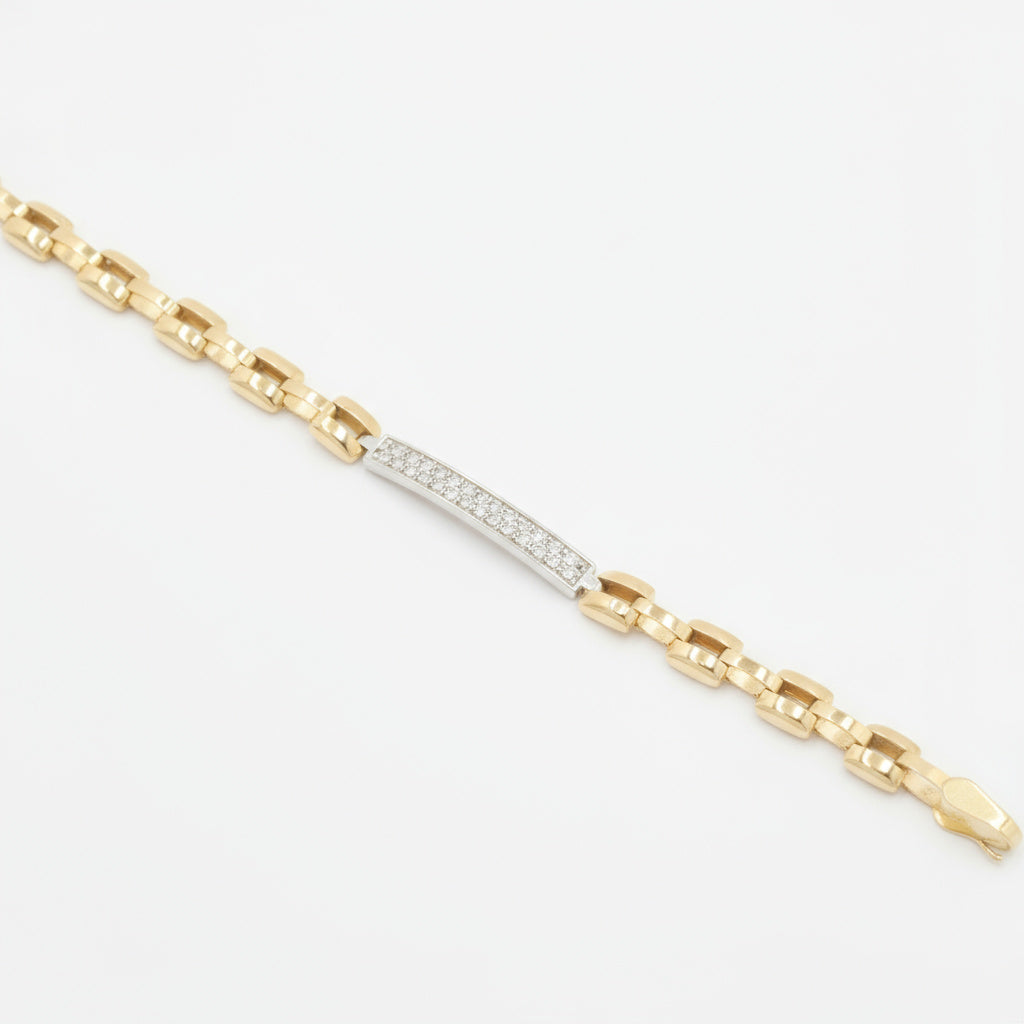 Pulsera de Oro 14k Eslabón Oval y Barras de Zirconias Engastadas mod. 9994