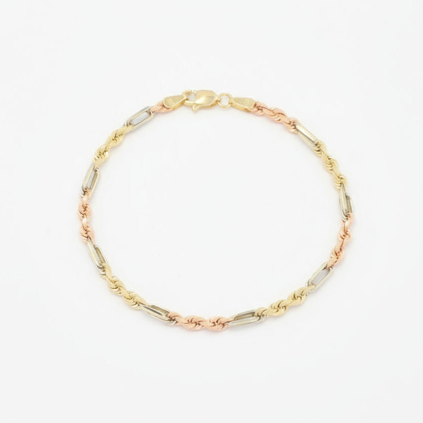 Pulsera de Oro 14k Florentino con Diseño Torzal y Eslabón Naval mod. 9999