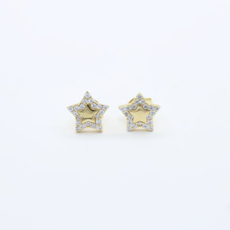 Arete de Oro 14k Estrella con Incrustado de Zirconias Finas mod. 10049