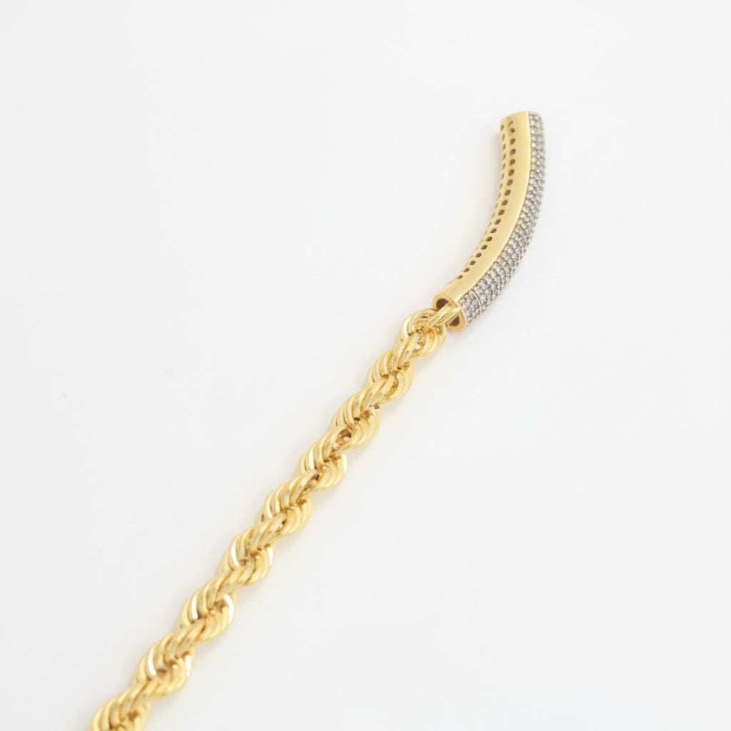 Pulsera de Oro 14k Torzal con Cilindro de Pavé de Zirconias mod. 9993