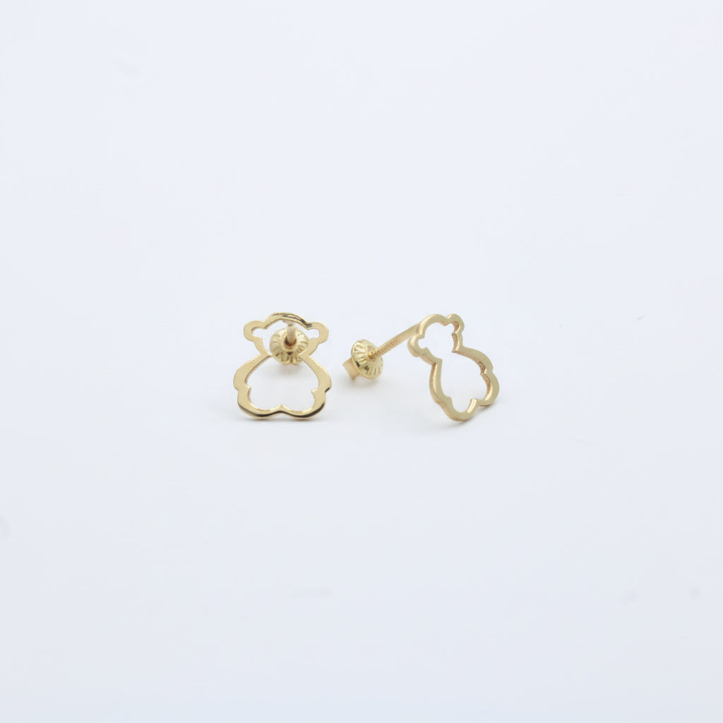 Arete de Oro 14k con Diseño Liso de Osito mod. 10053