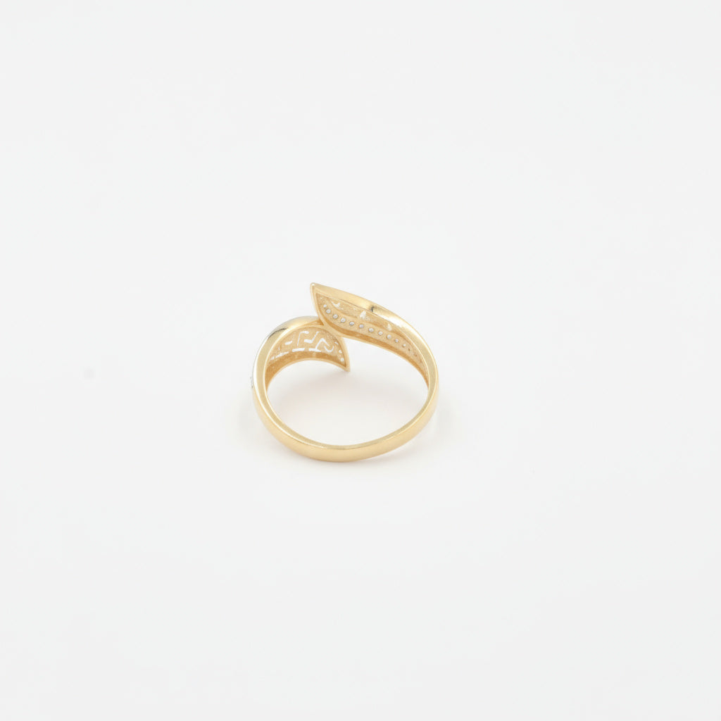 Anillo de Oro 14k Diseño de Grecas en Pico y Toque de Zirconias mod. 9974