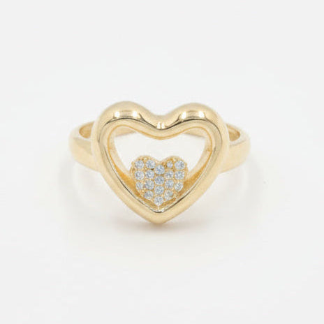Anillo de Oro 14k Diseño de Doble Corazón con Incrustado de Zirconias mod. 9980