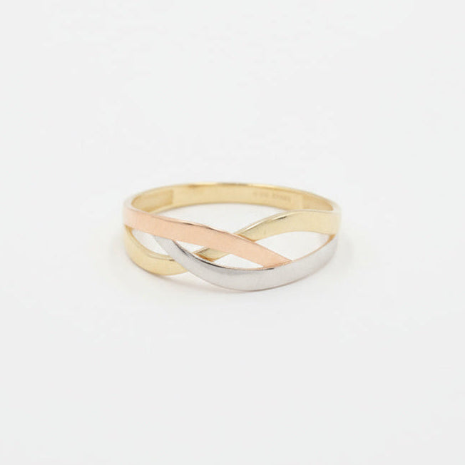 Anillo de Oro 14k Florentino Liso con Diseño Cruzado mod. 9976