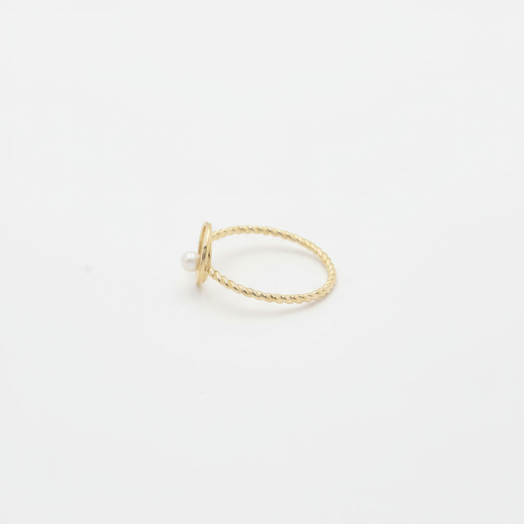 Anillo de Oro 14k Solitario de Perla Natural y Cuerda Fina mod. 9983