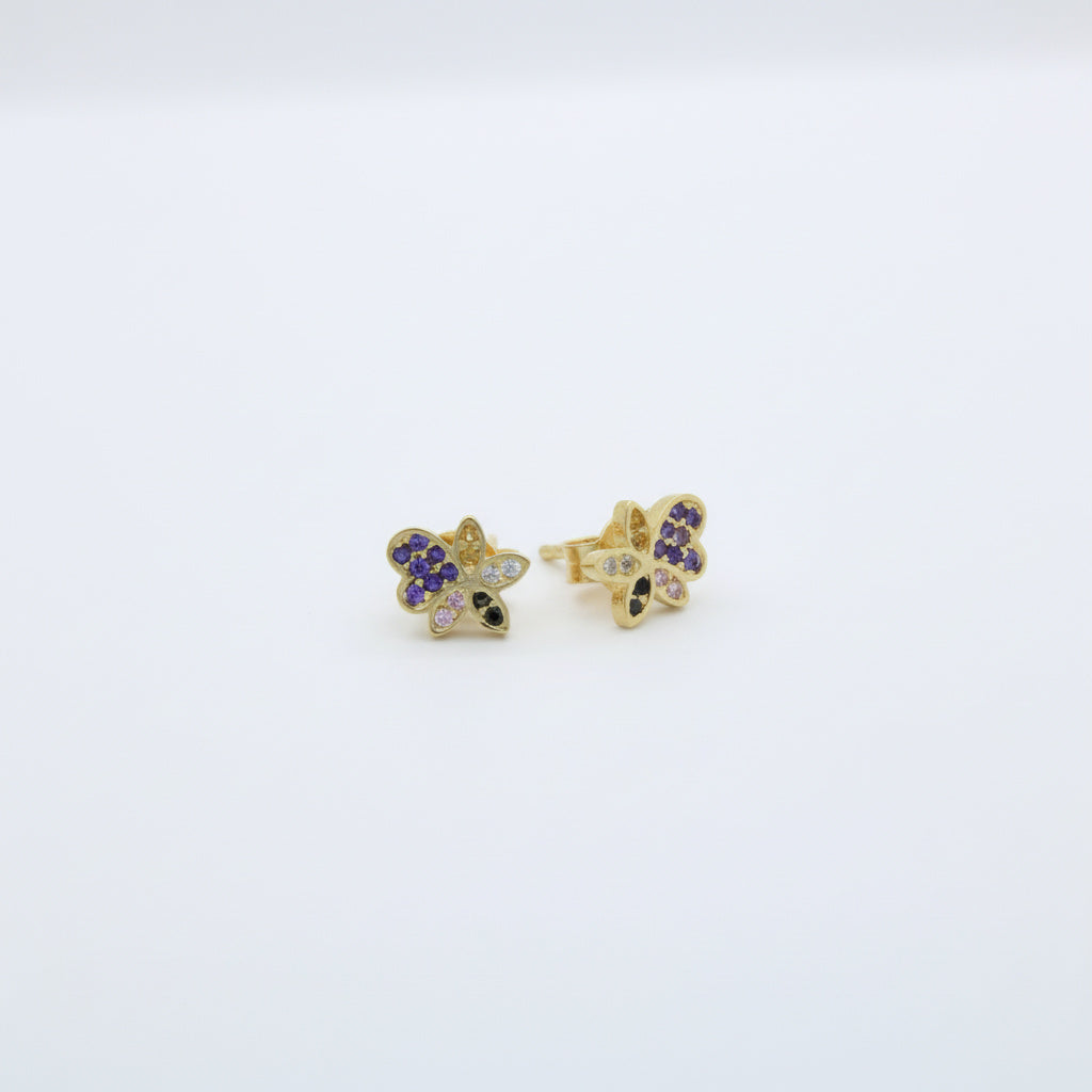 Arete de Oro 14k Flor y Corazón con Incrustado de Zirconias mod. 10056