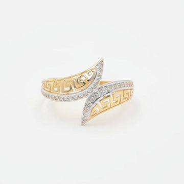 Anillo de Oro 14k Diseño de Grecas en Pico y Toque de Zirconias mod. 9974