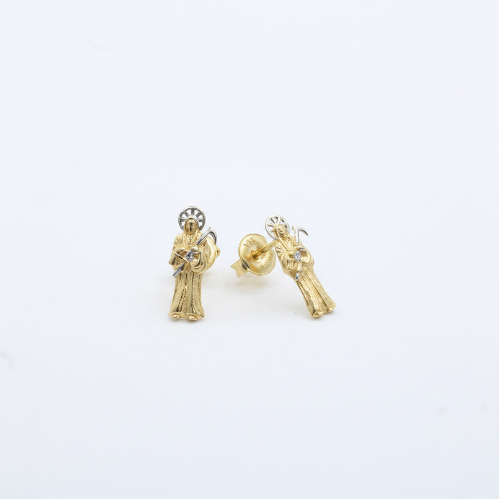 Arete de Oro 14k con Diseño de La Santa Muerte mod. 10054