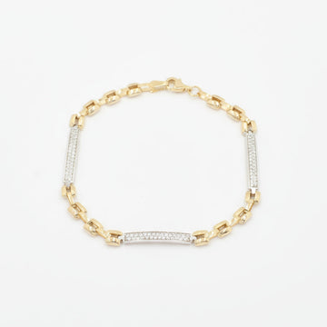 Pulsera de Oro 14k Eslabón Oval y Barras de Zirconias Engastadas mod. 9994
