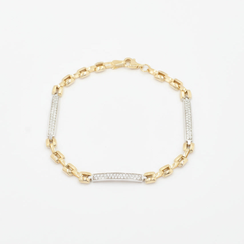 Pulsera de Oro 14k Eslabón Oval y Barras de Zirconias Engastadas mod. 9994