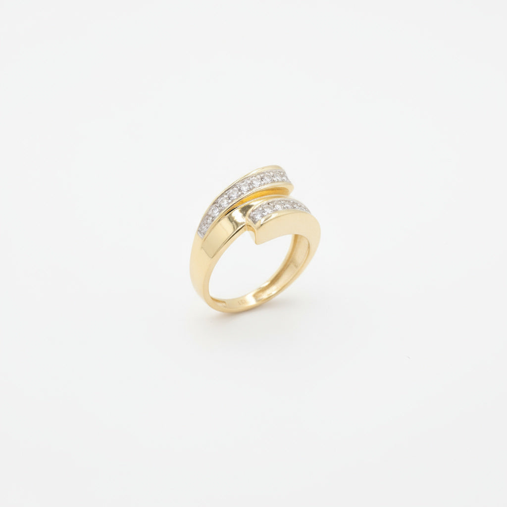 Anillo de Oro 14k Diseño Especial con Zirconias Engastadas en Alto Relieve mod. 9987