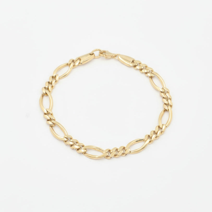 Pulsera de Oro 14k Fígaro Reforzado Eslabón Oval y Torcido con Broche de Seguridad mod. 9998