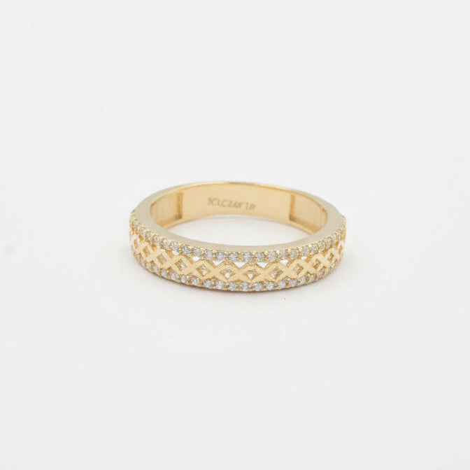 Anillo de Oro 14k Diseño Entrelazado Adornado con Zirconias mod. 9956