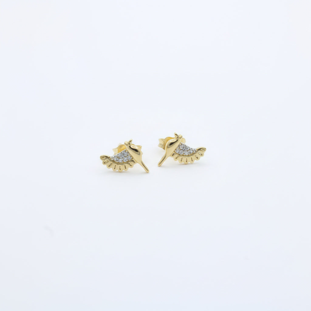 Arete de Oro 14k Colibrí con Incrustación de Zirconias Finas mod. 10060