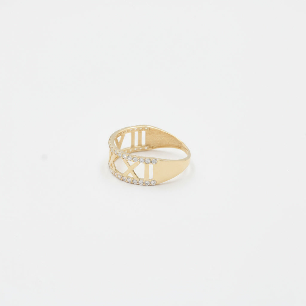 Anillo de Oro 14k Diseño Romano y Zirconias Brillantes mod. 9949