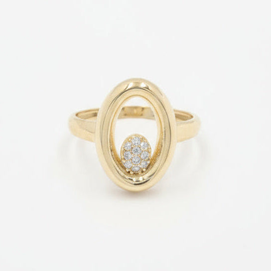 Anillo de Oro 14k Diseño de Doble Óvalo con Incrustado de Zirconias mod. 9982