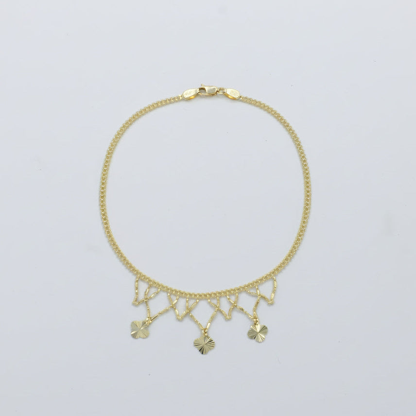 Pulsera de Oro 14k Fina con Detalle Especial en Diseño de Red con Tréboles Diamantados mod. 10021