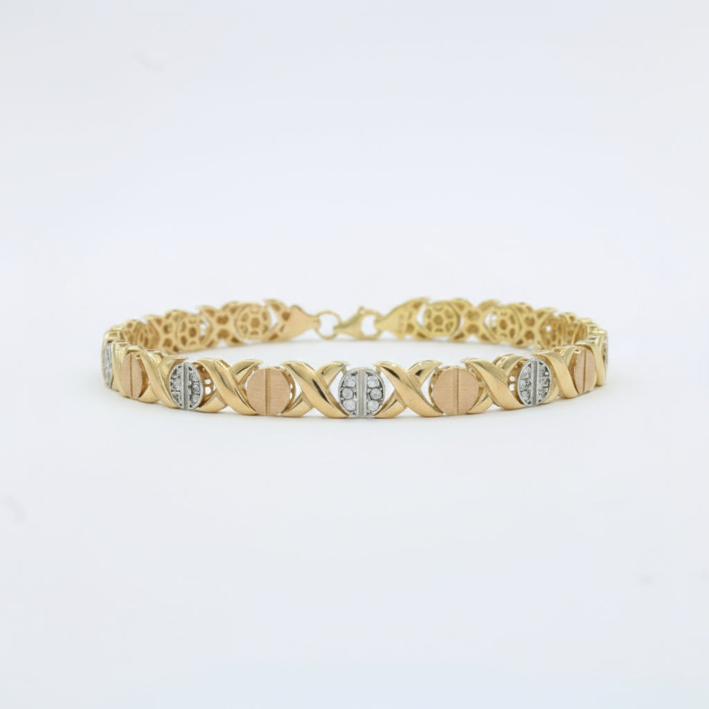 Pulsera de Oro 14k Diseño XOXO Hueco con Incrustación de Zirconias mod. 10023