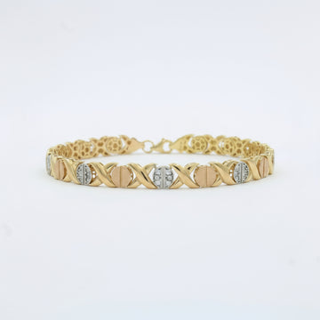Pulsera de Oro 14k Diseño XOXO Hueco con Incrustación de Zirconias mod. 10023
