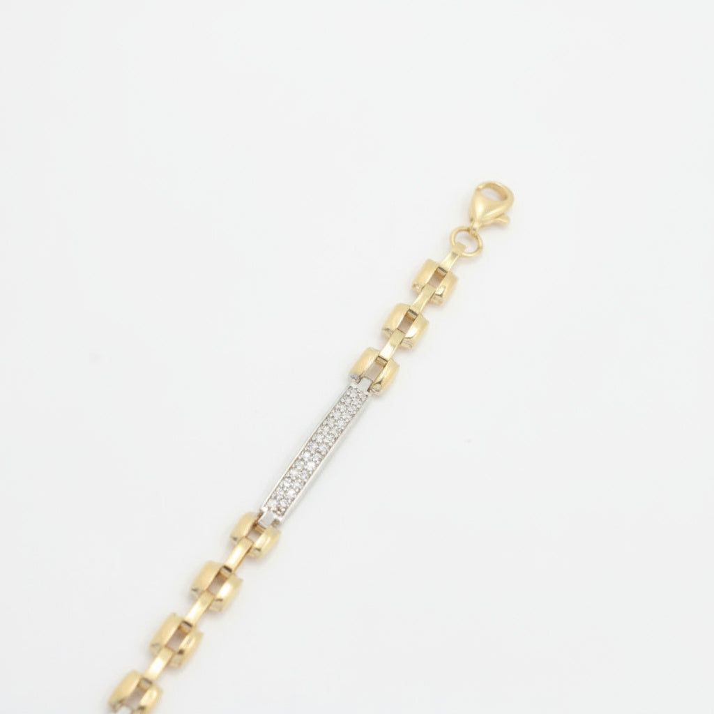 Pulsera de Oro 14k Eslabón Oval y Barras de Zirconias Engastadas mod. 9994