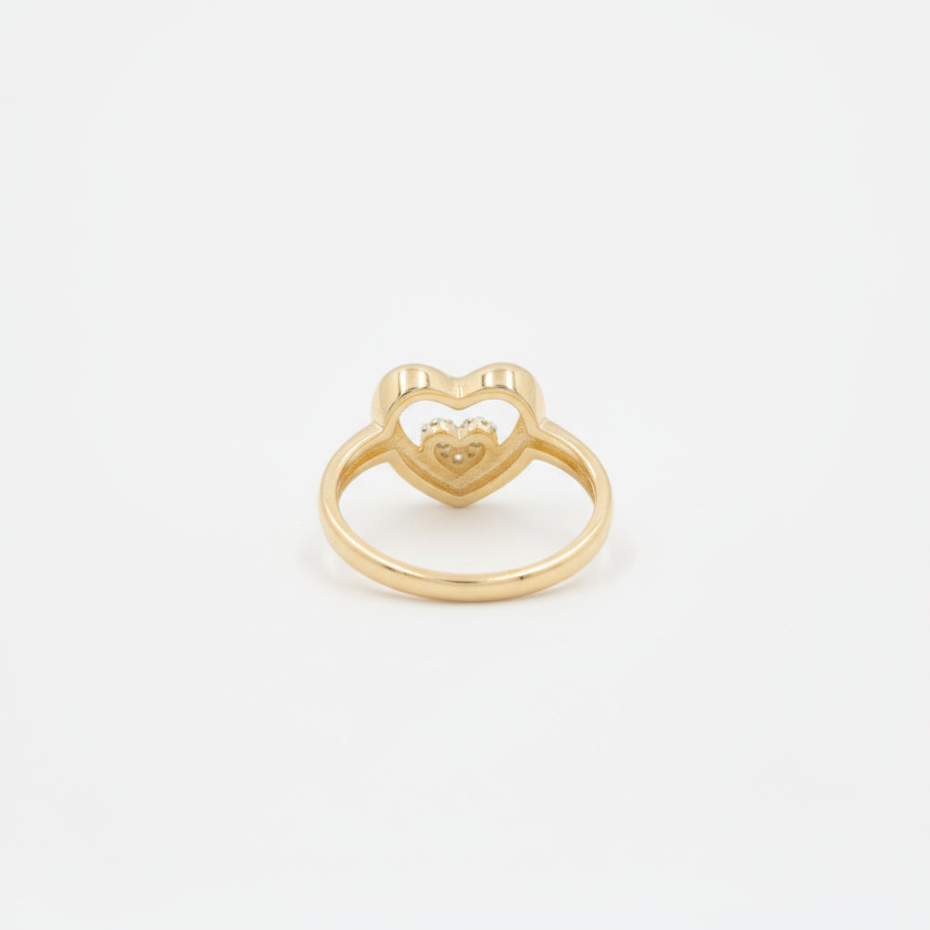 Anillo de Oro 14k Diseño de Doble Corazón con Incrustado de Zirconias mod. 9980