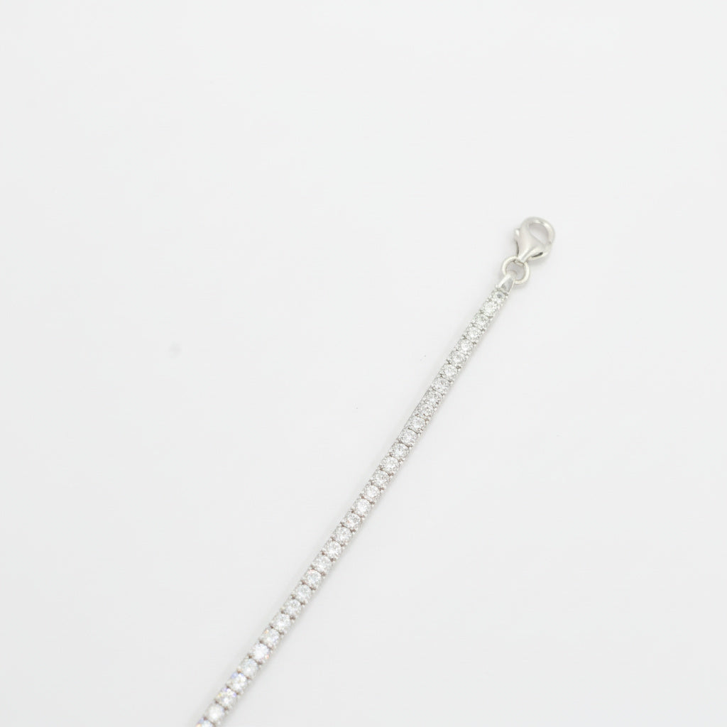 Pulsera de Oro Blanco 14k con Engaste de 4 Garras de Zirconias Redondas mod. 9996