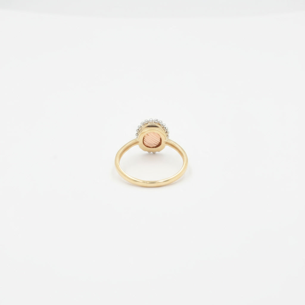 Anillo de Oro 14k Florentino con Placa Ovalada y Marco de Esferas mod. 9984