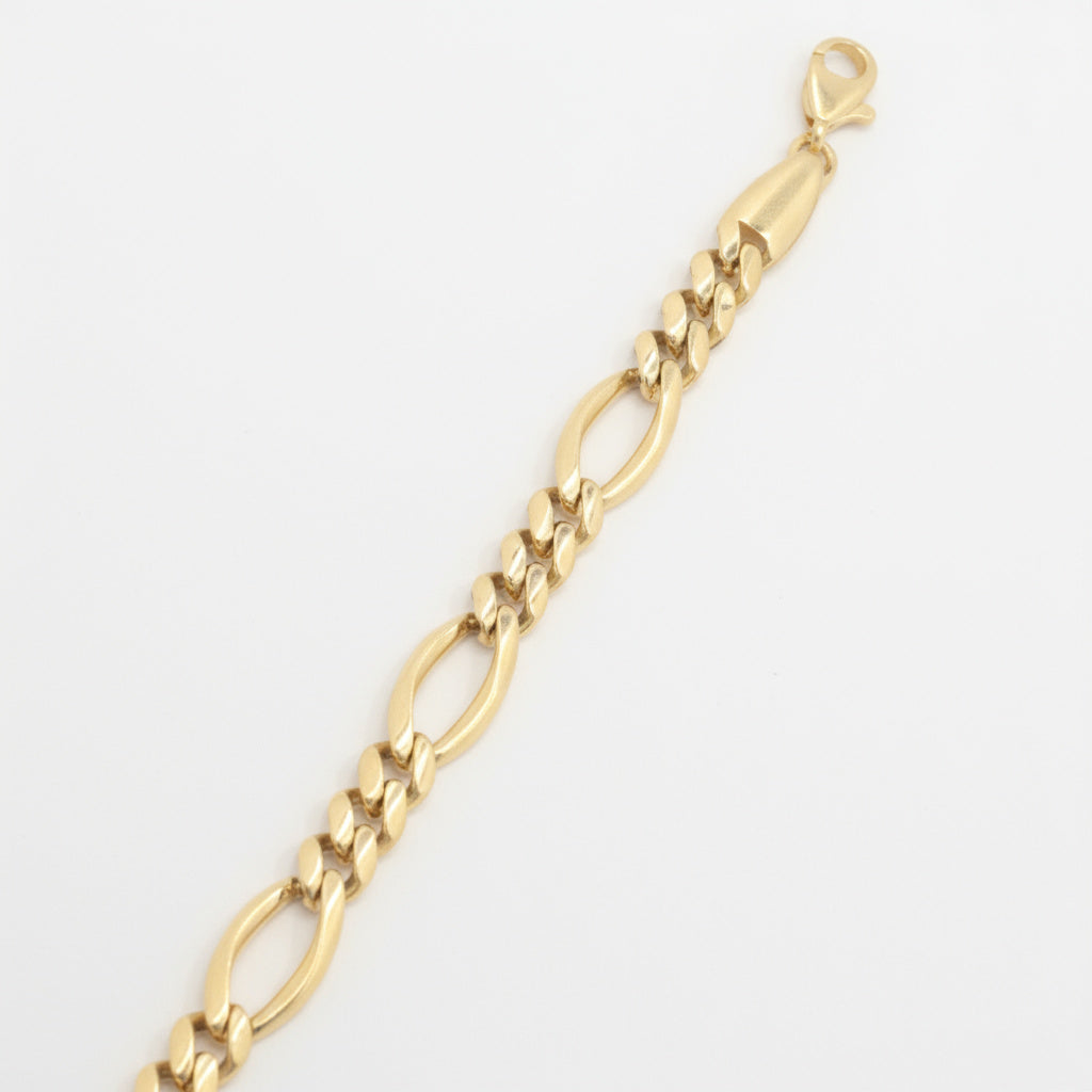 Pulsera de Oro 14k Fígaro Reforzado Eslabón Oval y Torcido con Broche de Seguridad mod. 9998