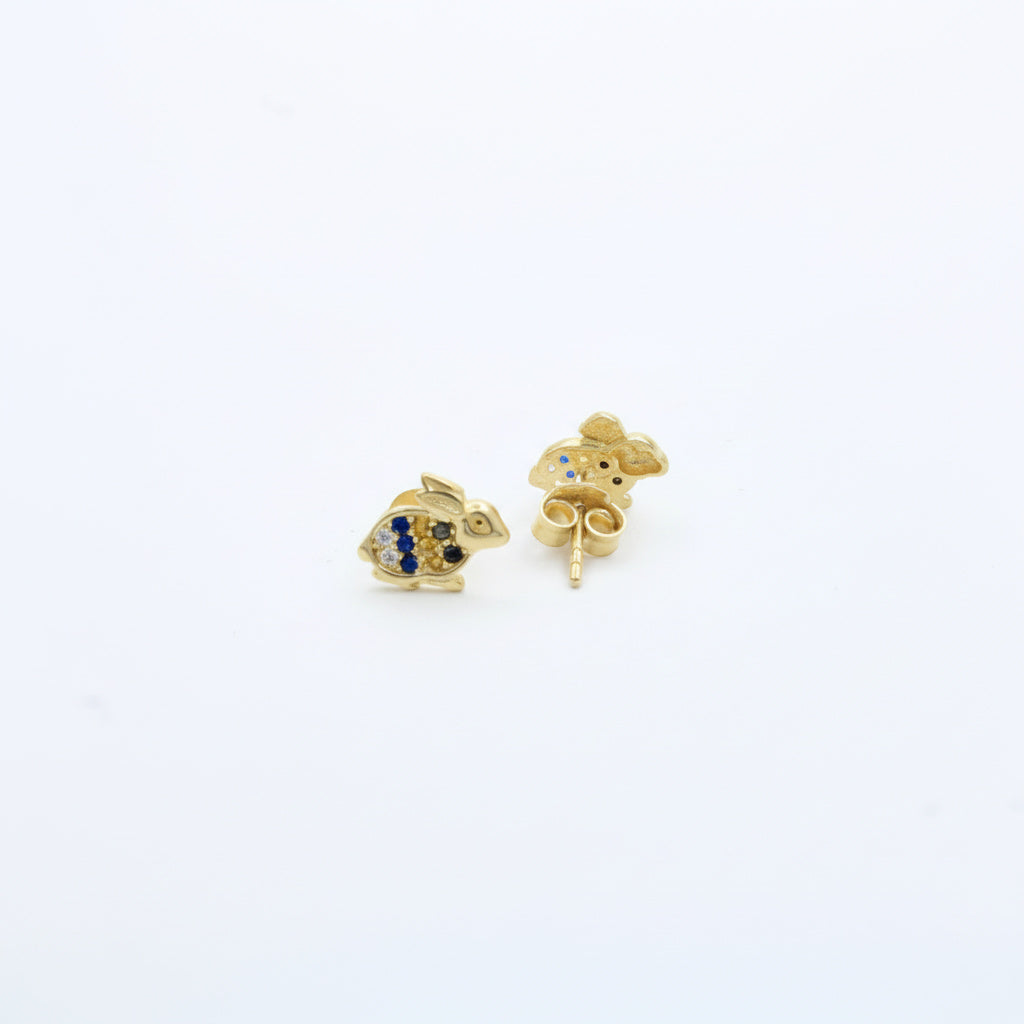 Arete de Oro 14k Conejitos con Incrustado de Zirconias Finas mod. 10050