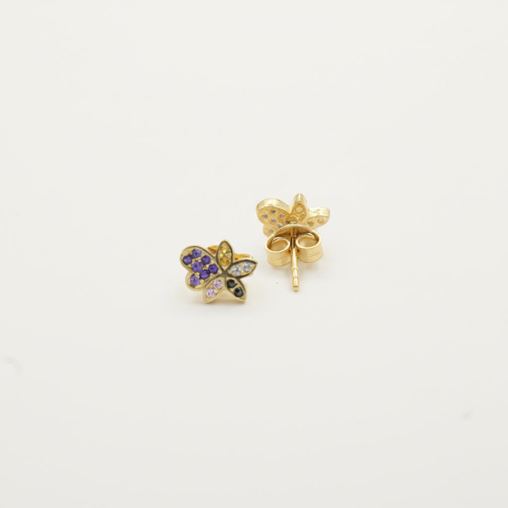 Arete de Oro 14k Flor y Corazón con Incrustado de Zirconias mod. 10056