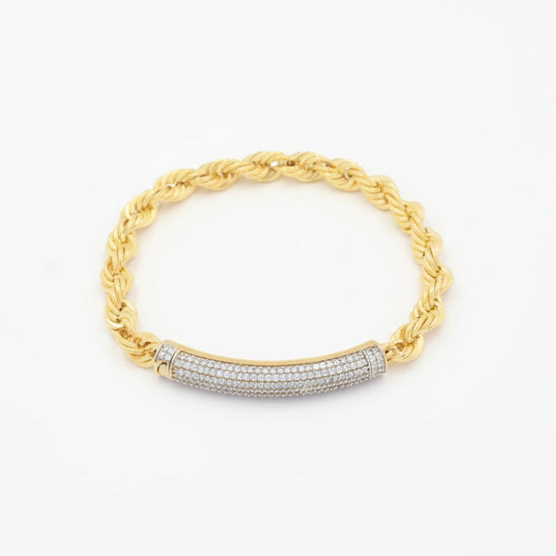 Pulsera de Oro 14k Torzal con Cilindro de Pavé de Zirconias mod. 9993